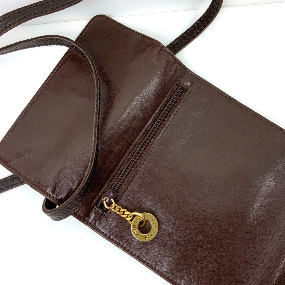 Vintage Perlina New York Brown Genuine Leather Crossbody Bag Organizer - Picture 11 of 16